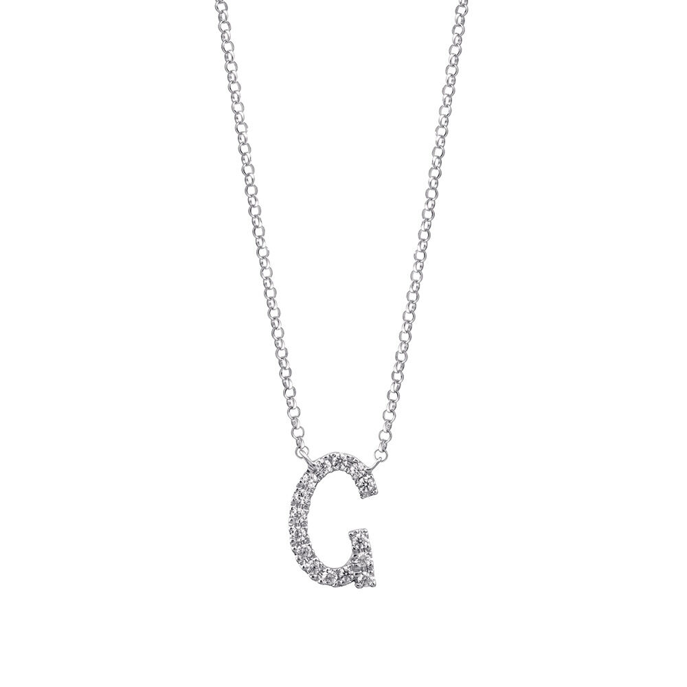 G Initial Necklace with 0.10 Carat TW of Diamonds in 10kt White Gold