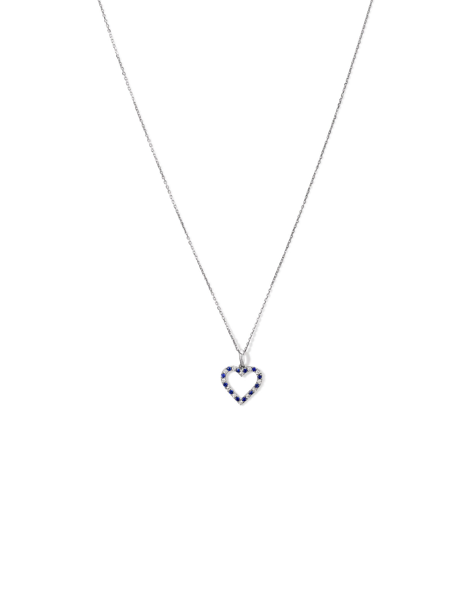 Heart Necklace with Created Blue Sapphire & 0.16 Carat TW of Diamonds in Sterling Silver