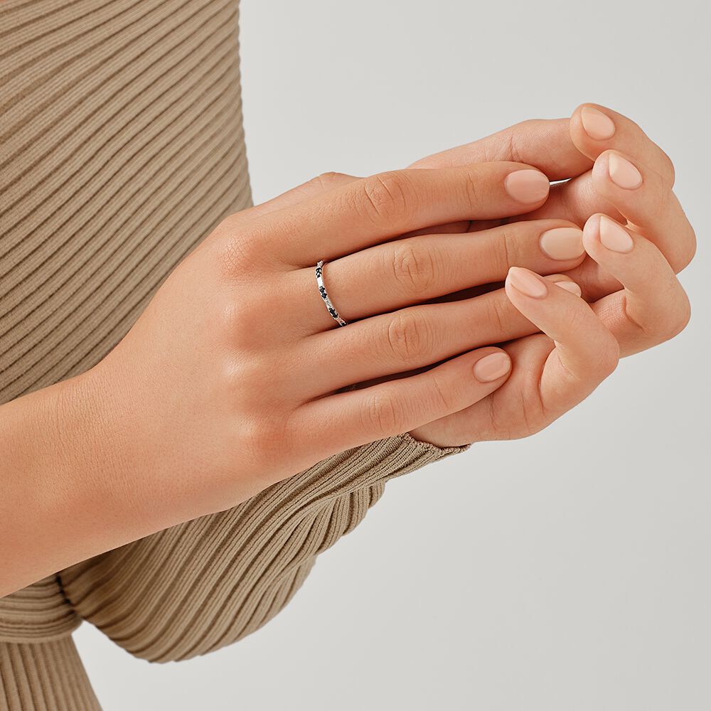 Sapphire & Diamond Dot Dash Ring with 0.16 Carat TW in 10kt White Gold