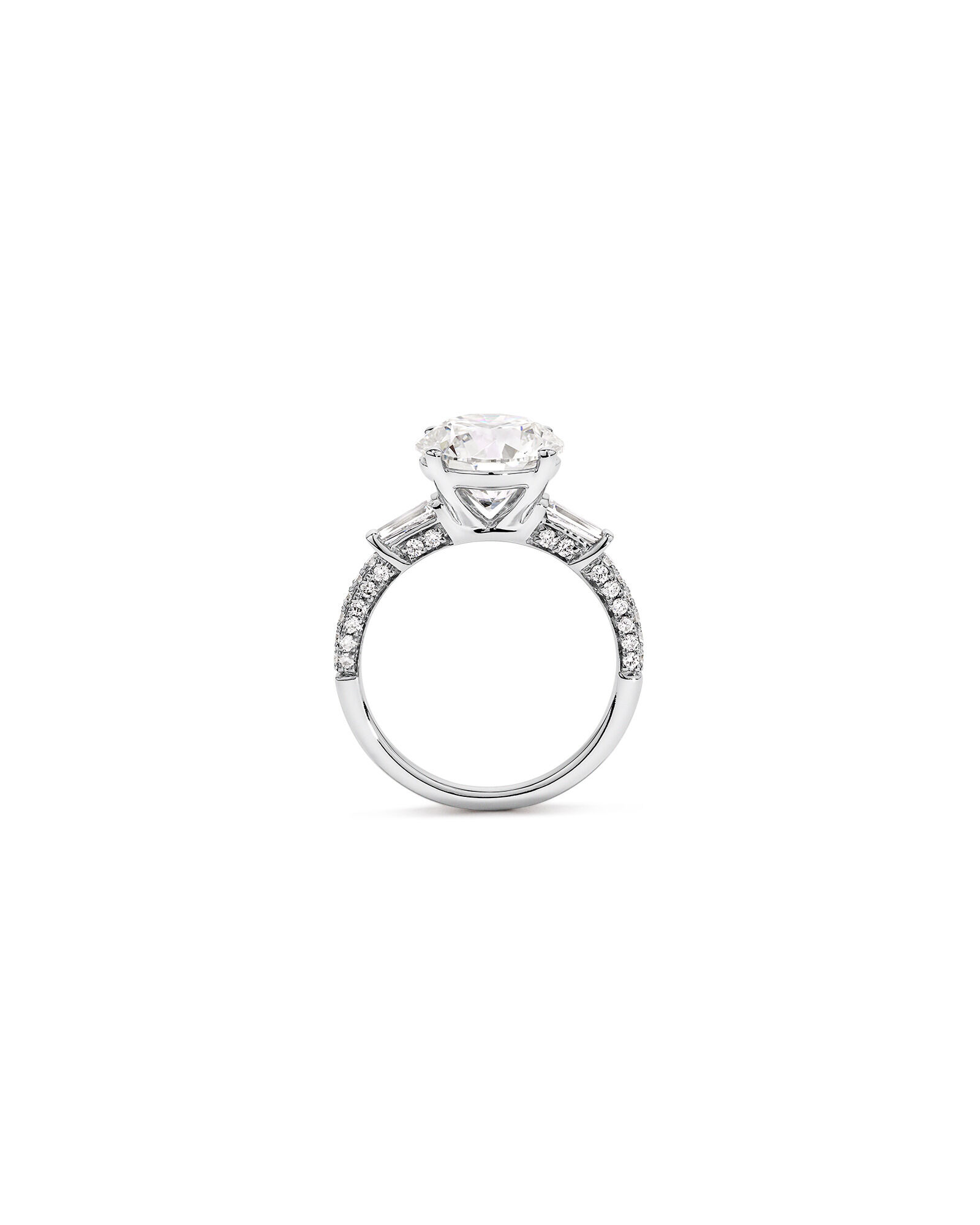 4.59 Carat TW Round Brilliant & Baguette Laboratory-Grown Diamond Engagement Ring in 18kt White Gold