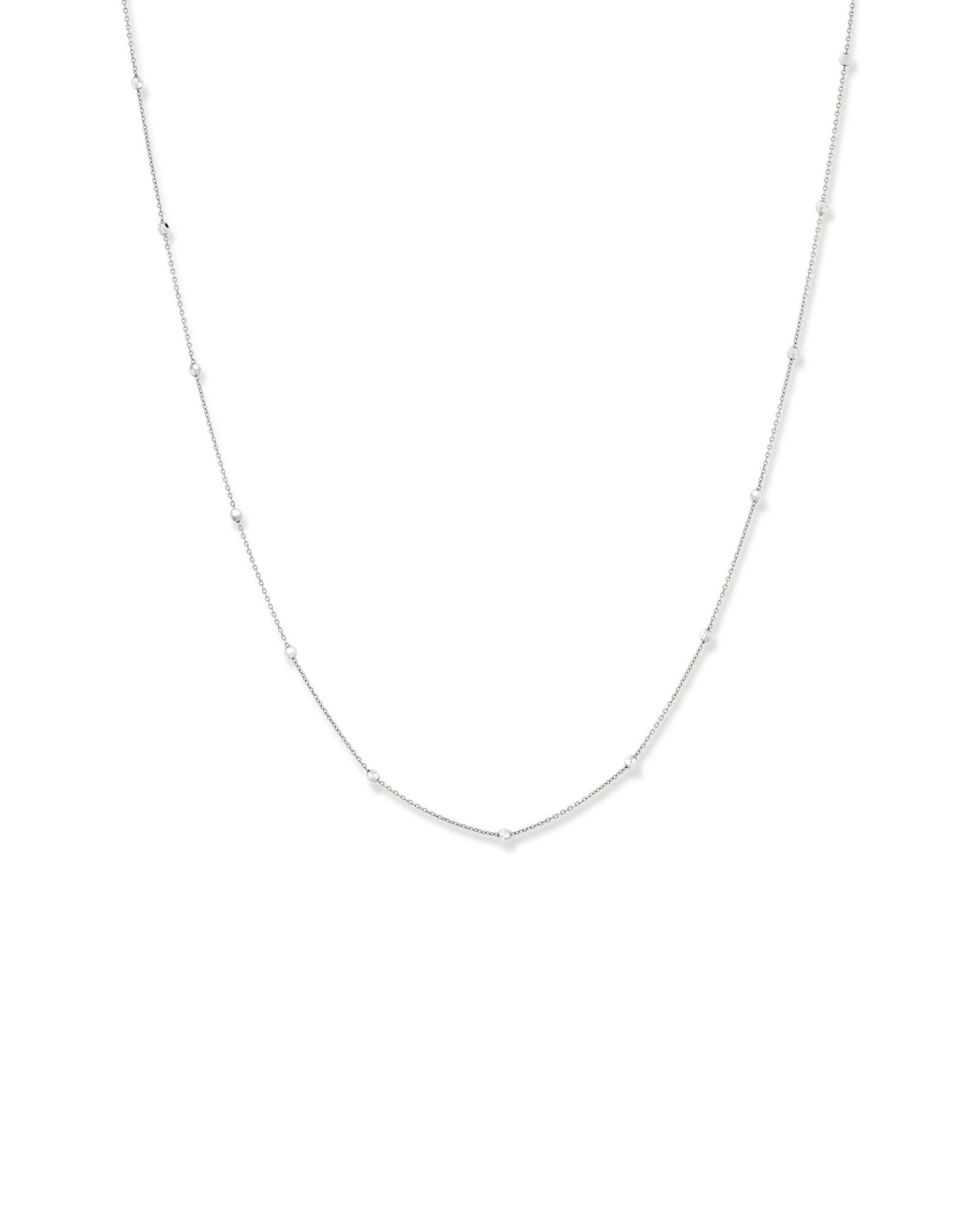 Cable Chain and Bead Station Necklace in 10kt White Gold
