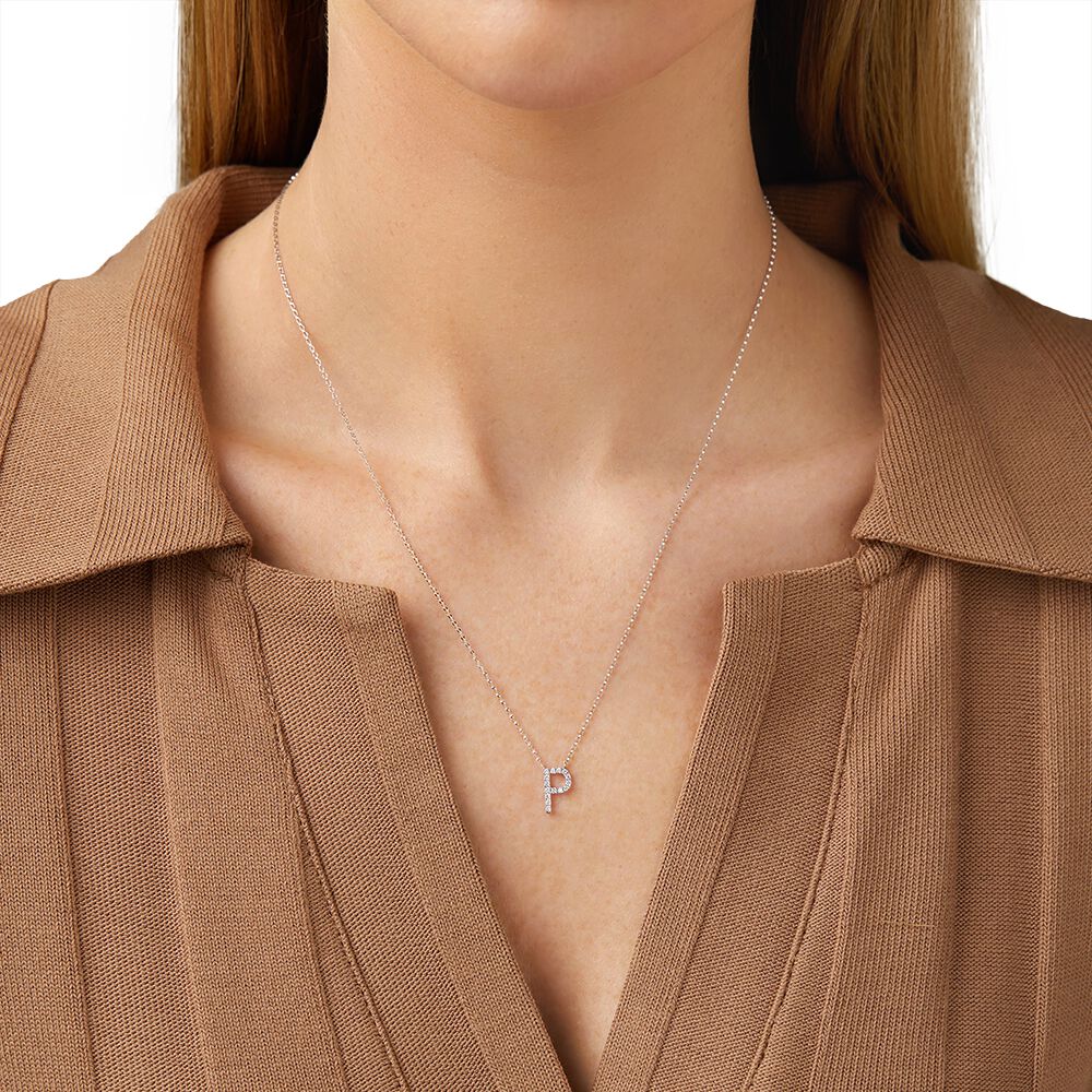 P Initial Necklace with 0.10 Carat TW of Diamonds in 10kt White Gold