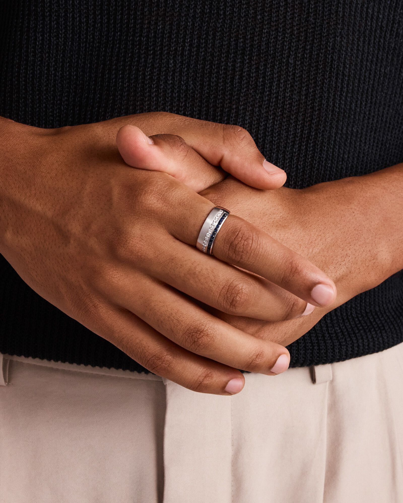 0.46 Carat TW Diamond and Blue Sapphire Gemstone Men's Ring in 10kt White Gold