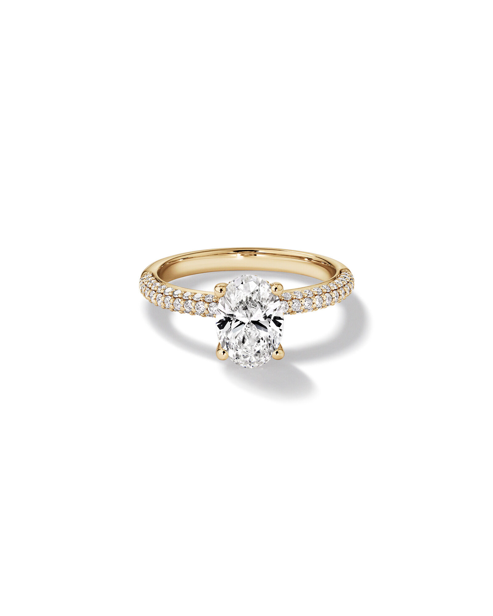 1.95 Carat TW Oval Cut Laboratory-Grown Diamond Solitaire Side Accent Engagement Ring in 14kt Yellow Gold