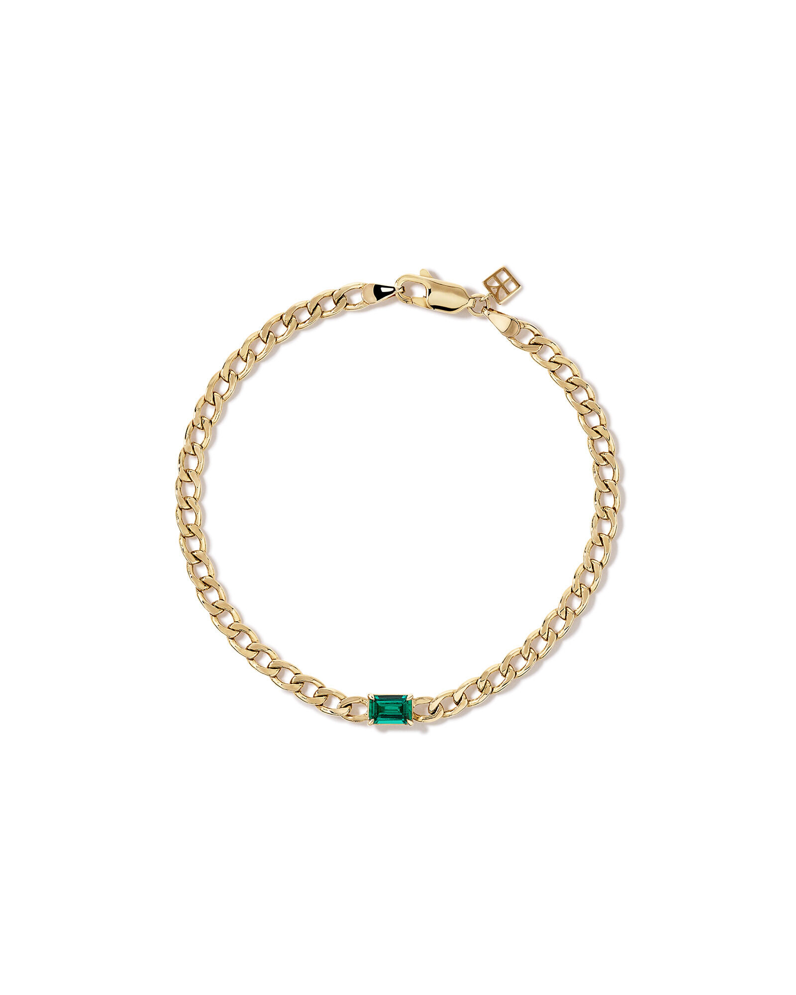 Created Emerald Curb Link Bracelet in 10kt Yellow Gold