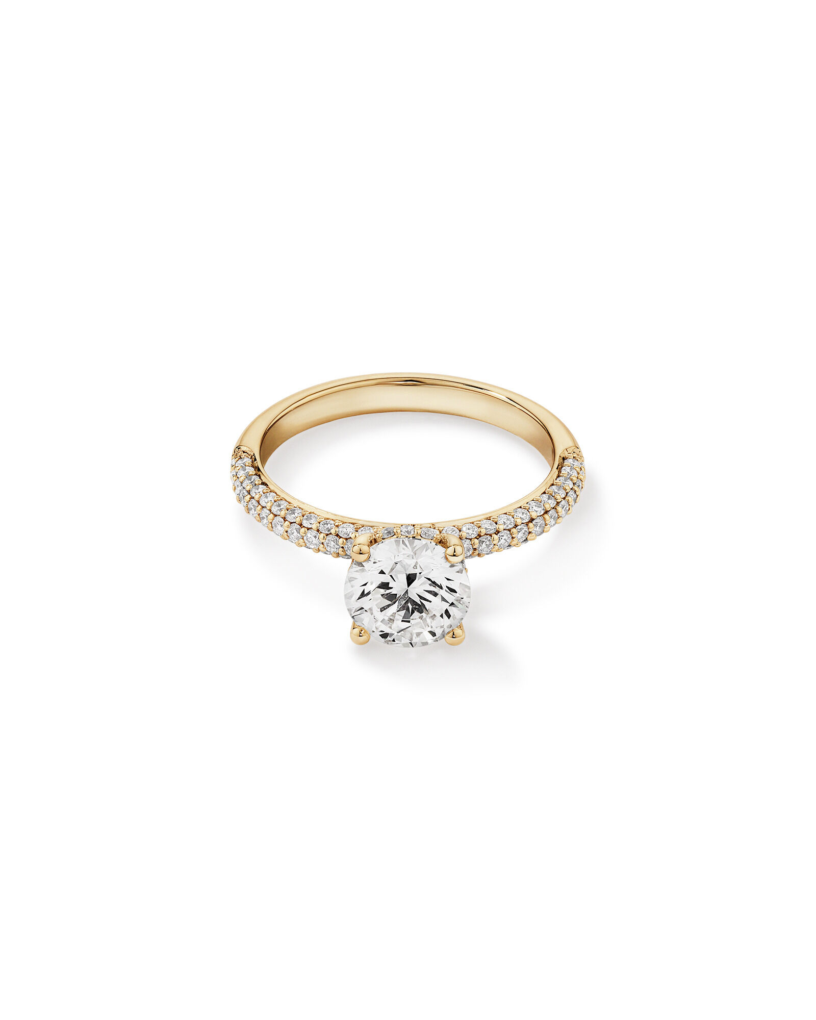 1.95 Carat TW Round Brilliant Laboratory-Grown Diamond Solitaire Side Accent Engagement Ring in 14kt Yellow Gold