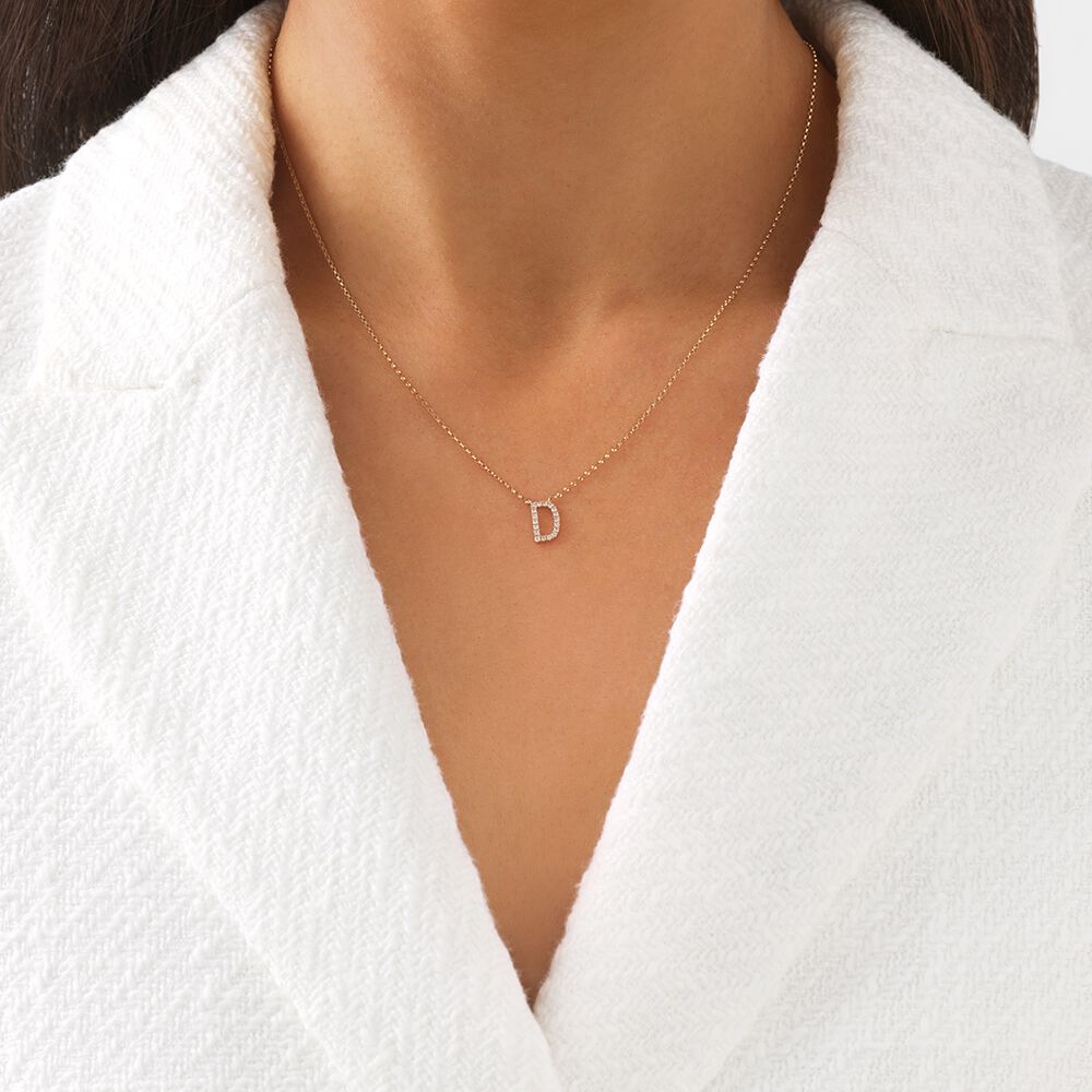 "D Initial Necklace with 0.10 Carat TW of Diamonds in 10kt Yellow Gold
