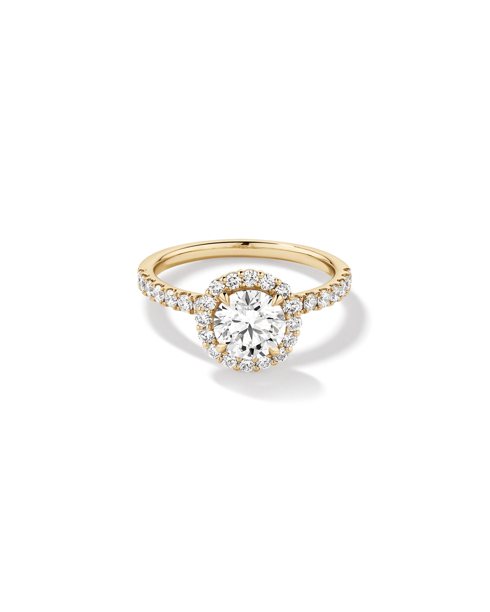 1.79 Carat TW Round Brilliant Laboratory-Grown Diamond Halo Engagemet Ring in 14kt Yellow Gold