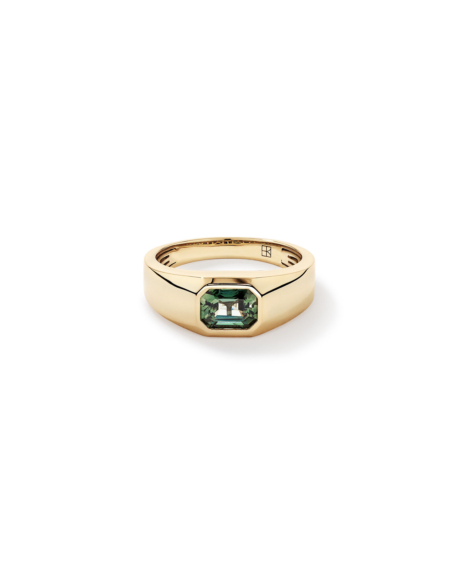 Bezel Set Green Sapphire Gemstone Solitaire Men's Ring in 10kt Yellow Gold