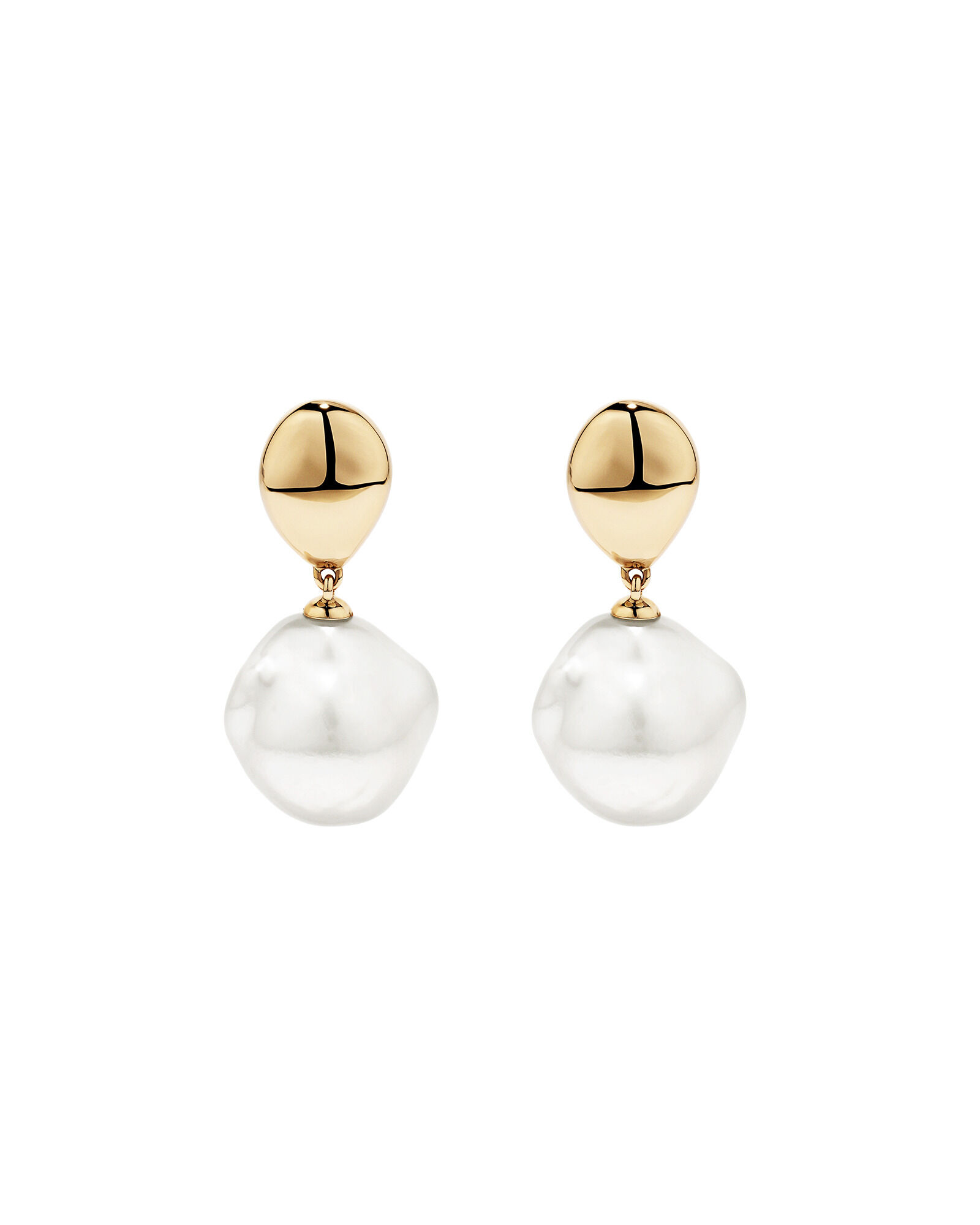 Baroque Cultured Freshwater Pearl Drop Dome Earrings in 10kt Yellow Gold