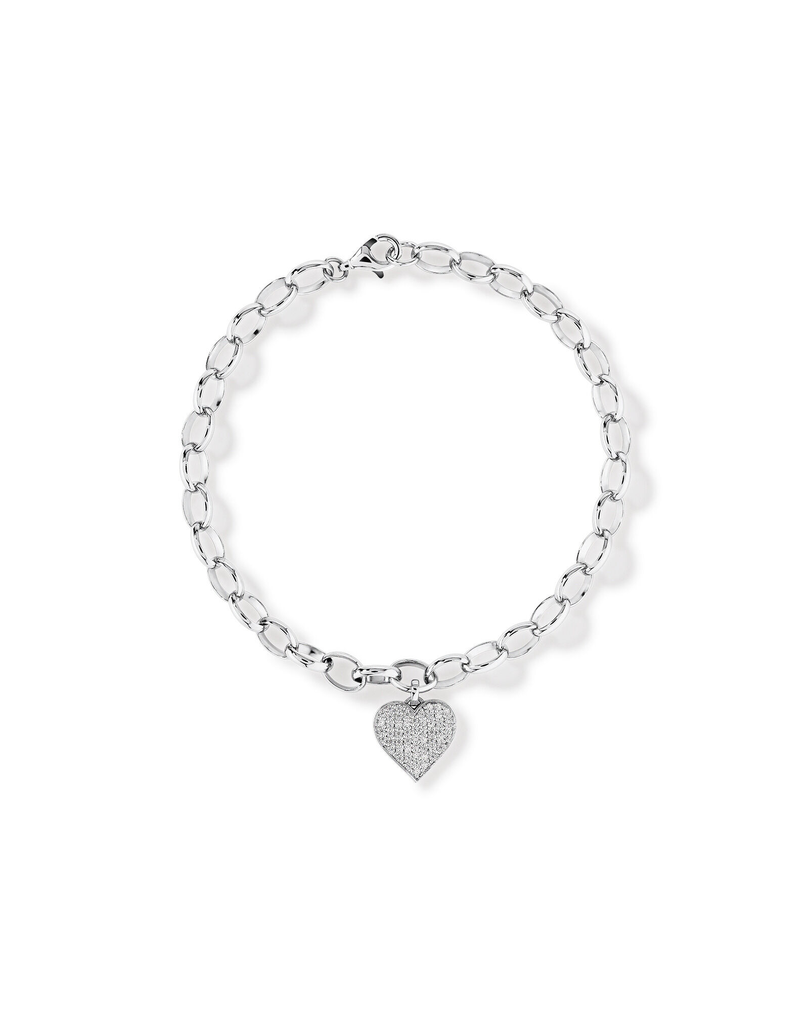 Cubic Zirconia Pave Heart Belcher Bracelet in Sterling Silver