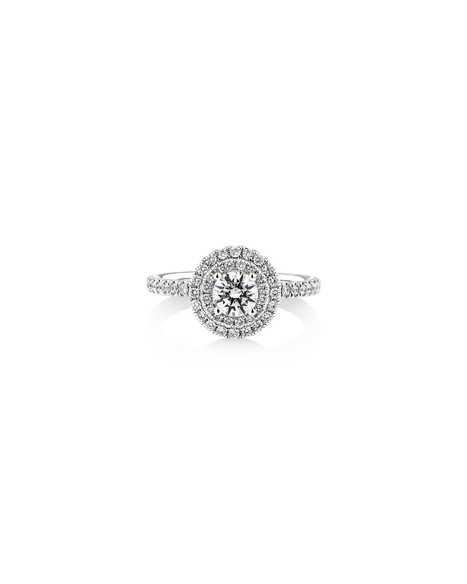 Halo Ring with 0.90 Carat TW of Diamonds in 18kt White Gold