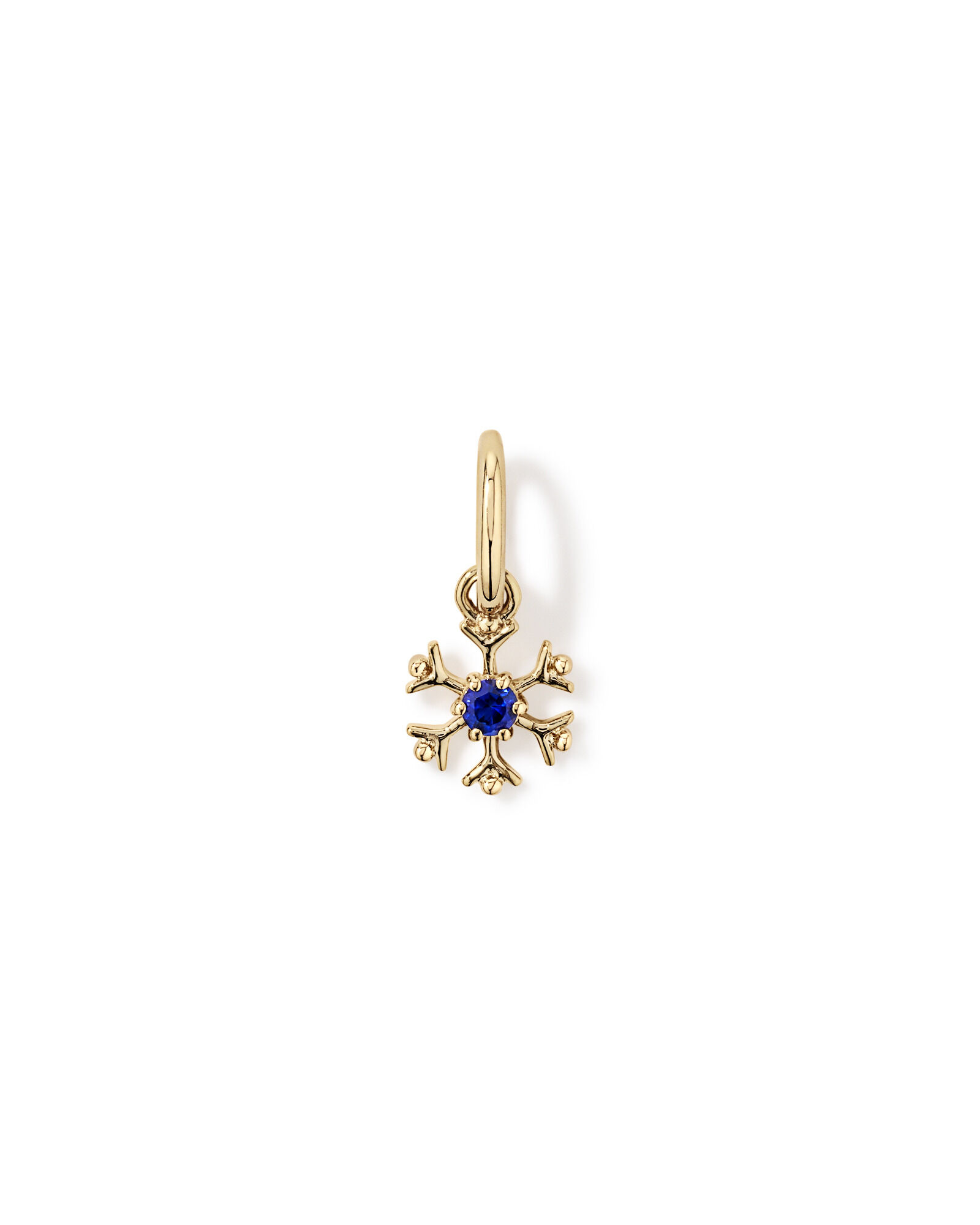 Snowflake Pendant with Round Created Sapphire in 10kt Yellow Gold