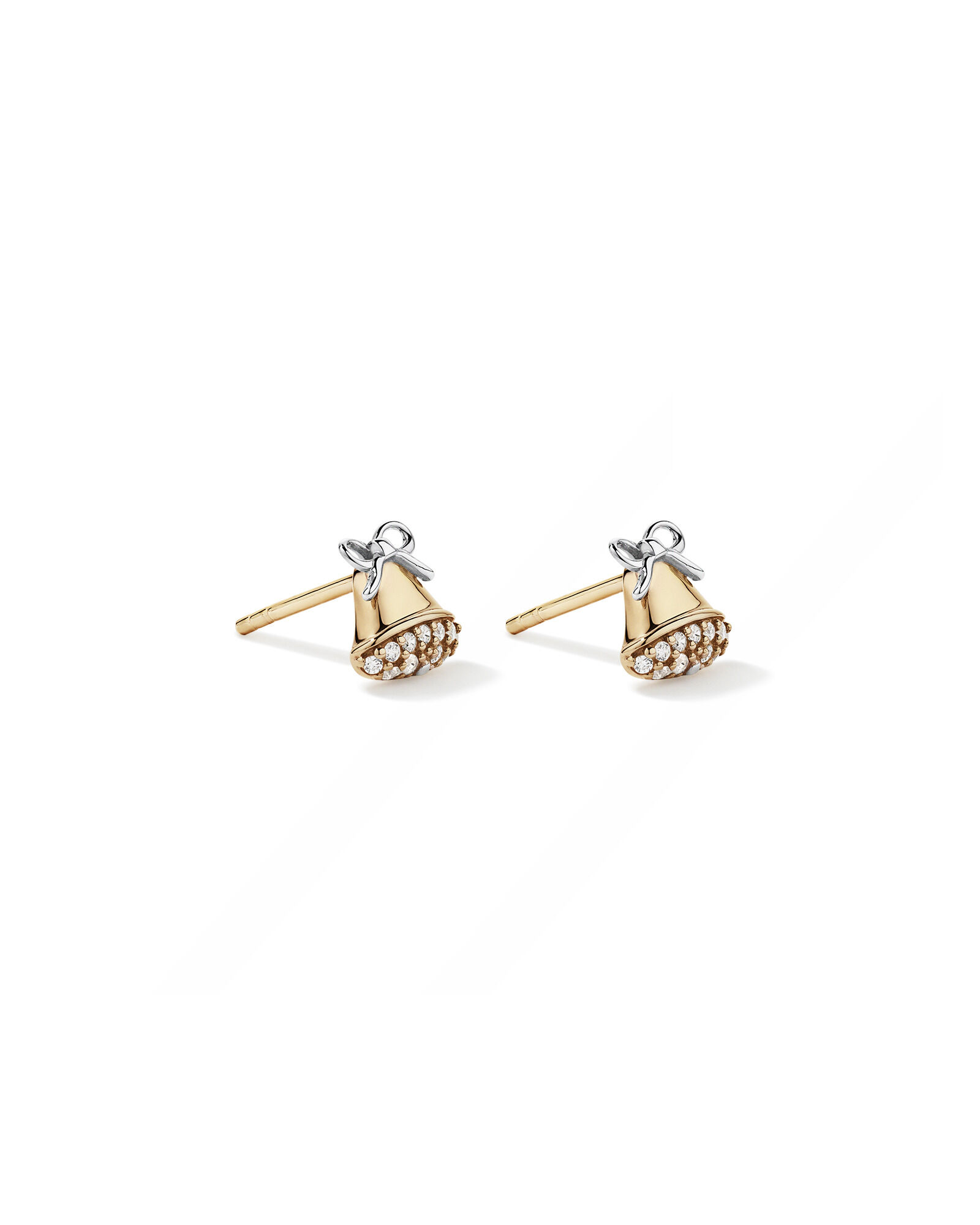 Bell Stud Earrings with Cubic Zirconia in 10kt Yellow Gold
