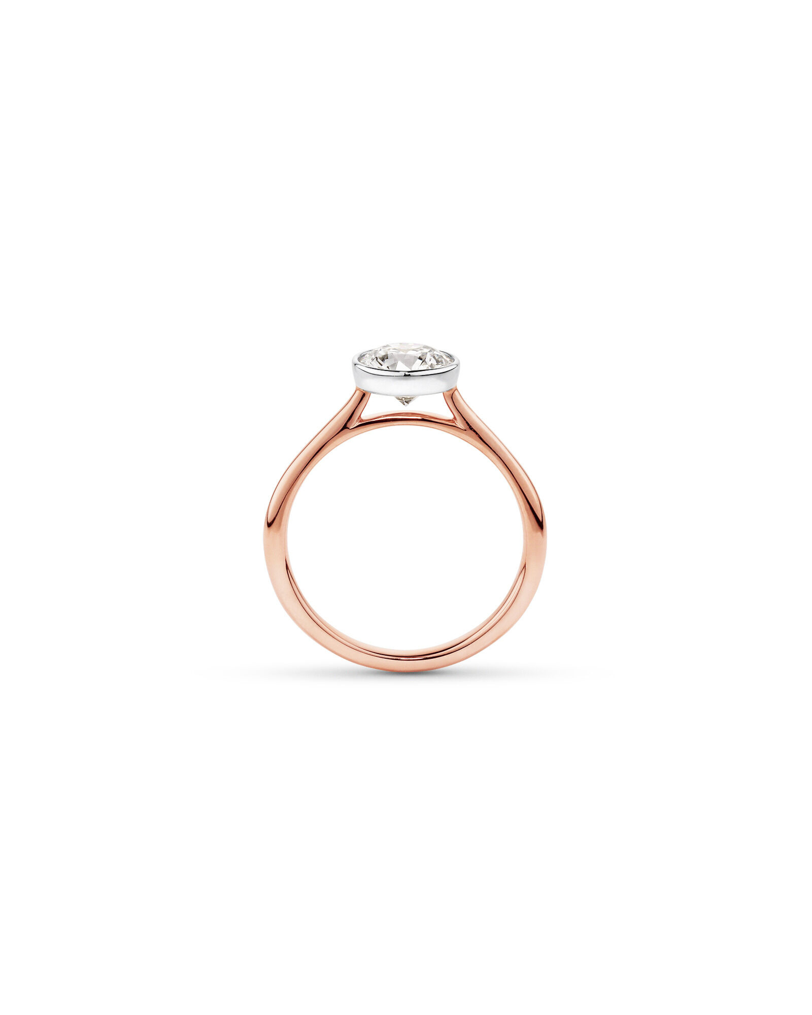 1.25 Carat TW Round Brilliant Laboratory-Grown Diamond Solitaire Bezel Set Engagement Ring in 14kt Rose and White Gold
