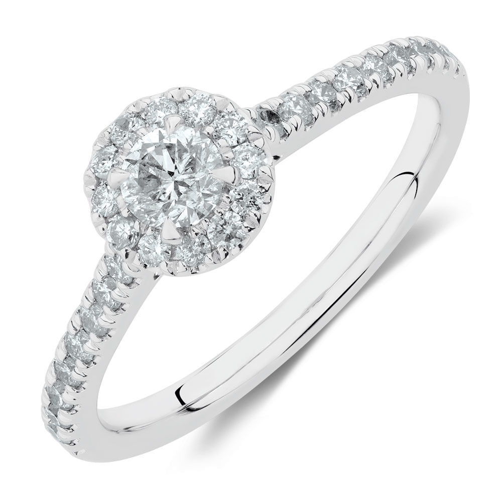 Round Brilliant Halo Ring with 0.50 Carat TW of Diamonds in 14kt White Gold