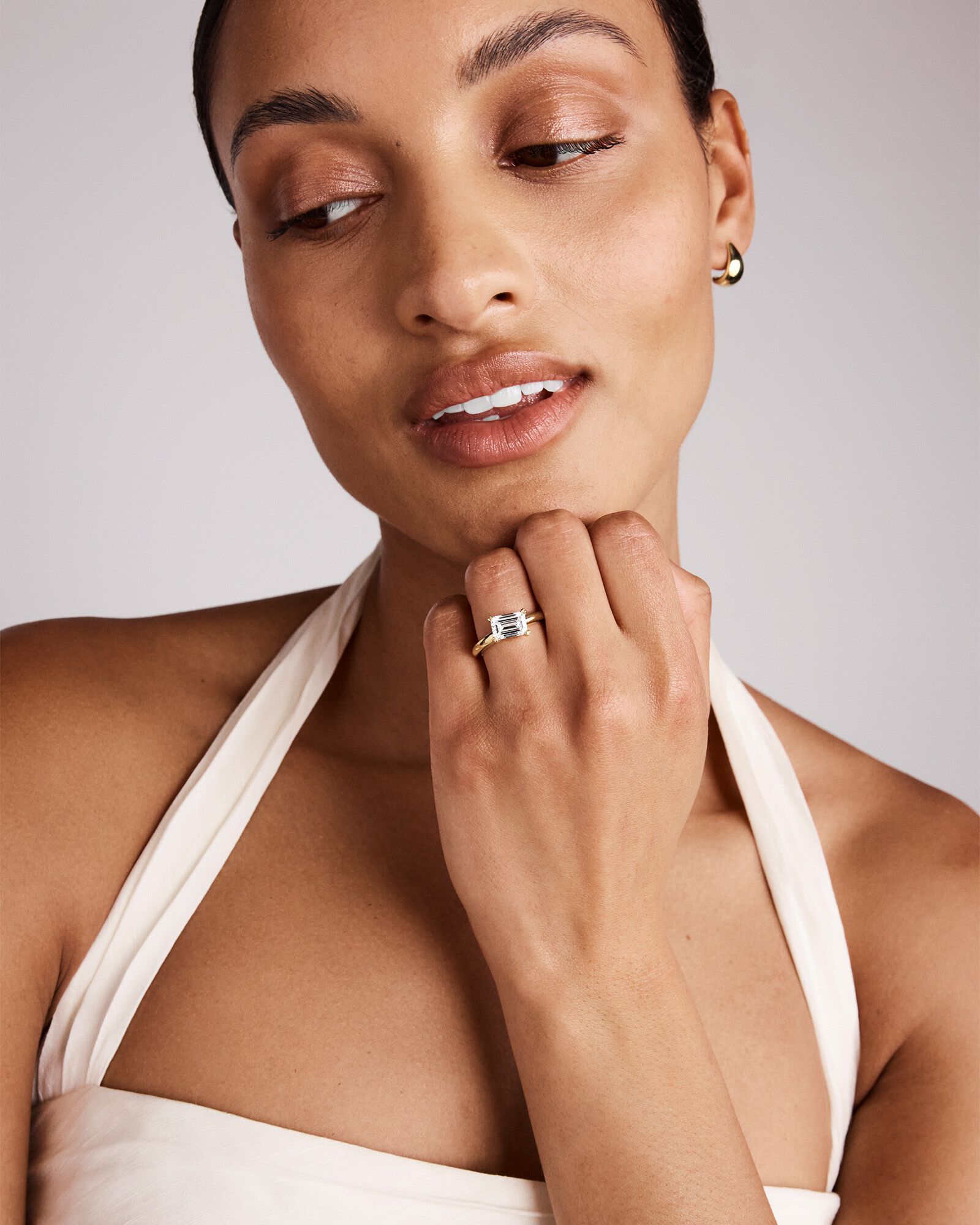 2.00 Carat TW Emerald Cut Laboratory-Grown Diamond Offset East West Engagement Ring in 14kt Yellow Gold