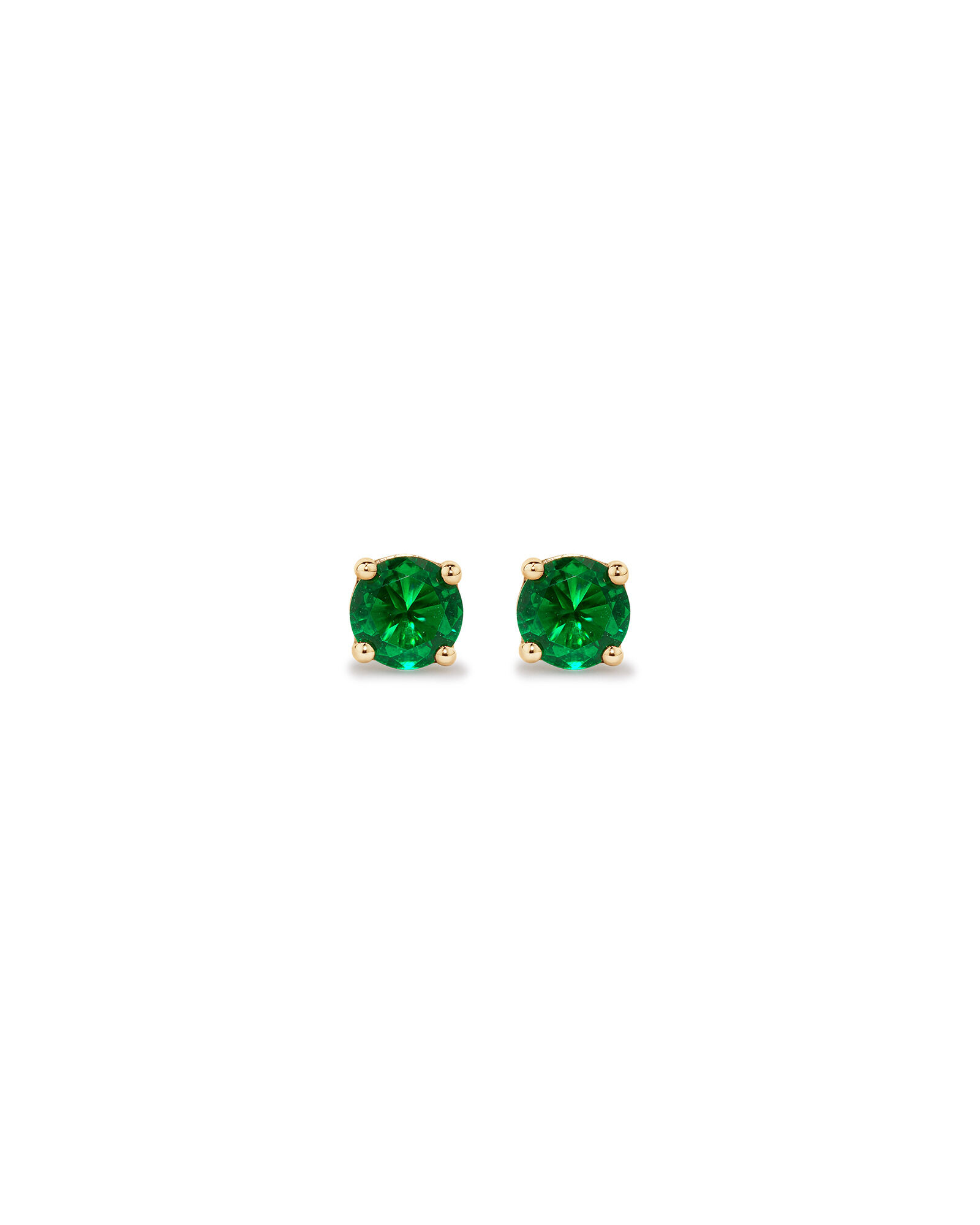 Stud Earrings with Green Created Emerald in 10kt Yellow Gold