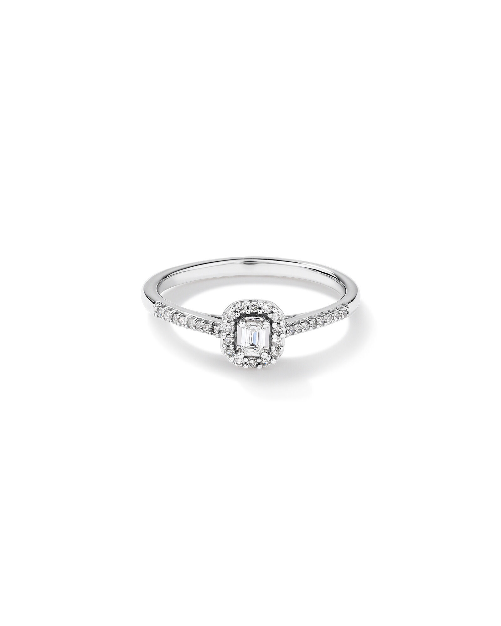 Emerald Cut Halo Engagement Ring with 0.20TW of Diamonds in 10k White Gold