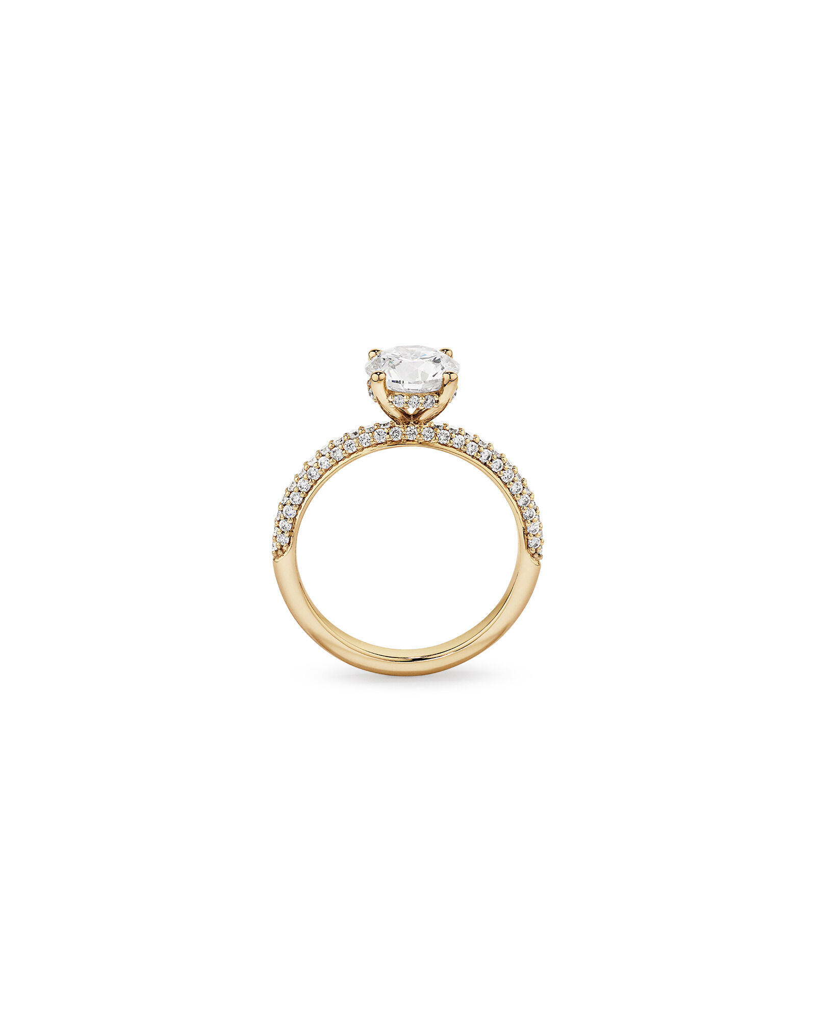 1.95 Carat TW Round Brilliant Laboratory-Grown Diamond Solitaire Side Accent Engagement Ring in 14kt Yellow Gold