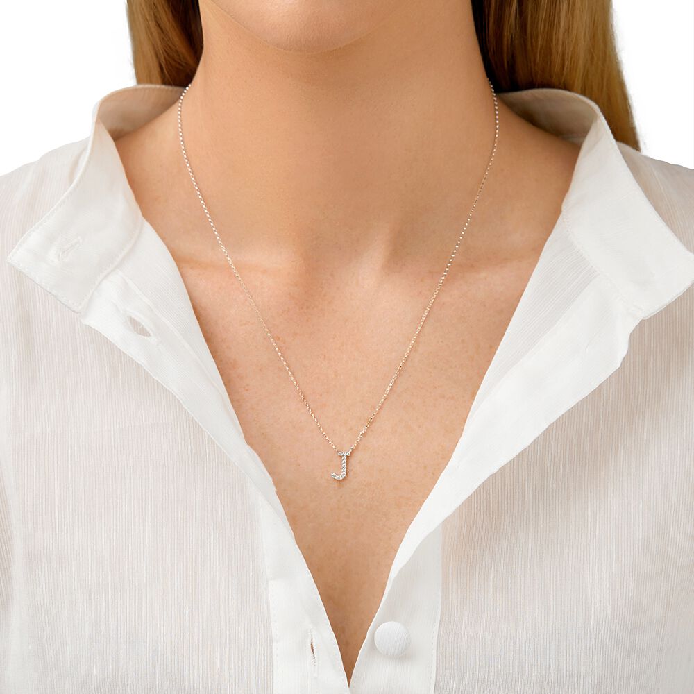 J' Initial necklace with 0.10 Carat TW of Diamonds in 10ct White Gold