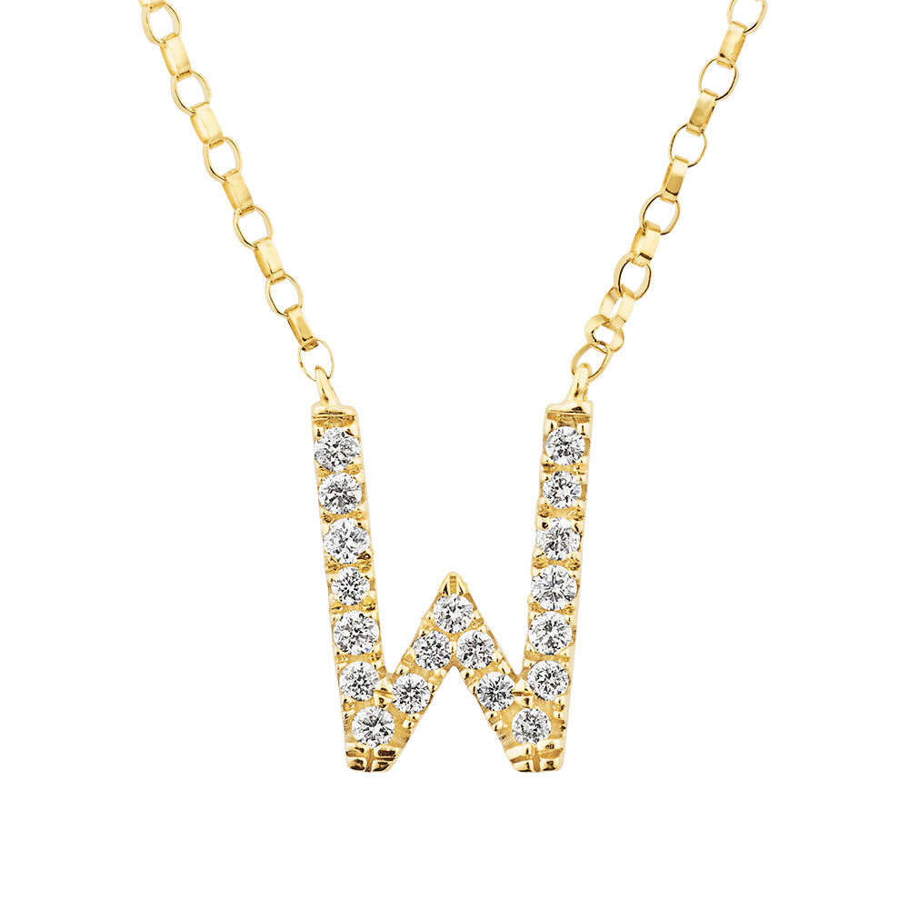"W" Initial Necklace with 0.10 Carat TW of Diamonds in 10kt Yellow Gold