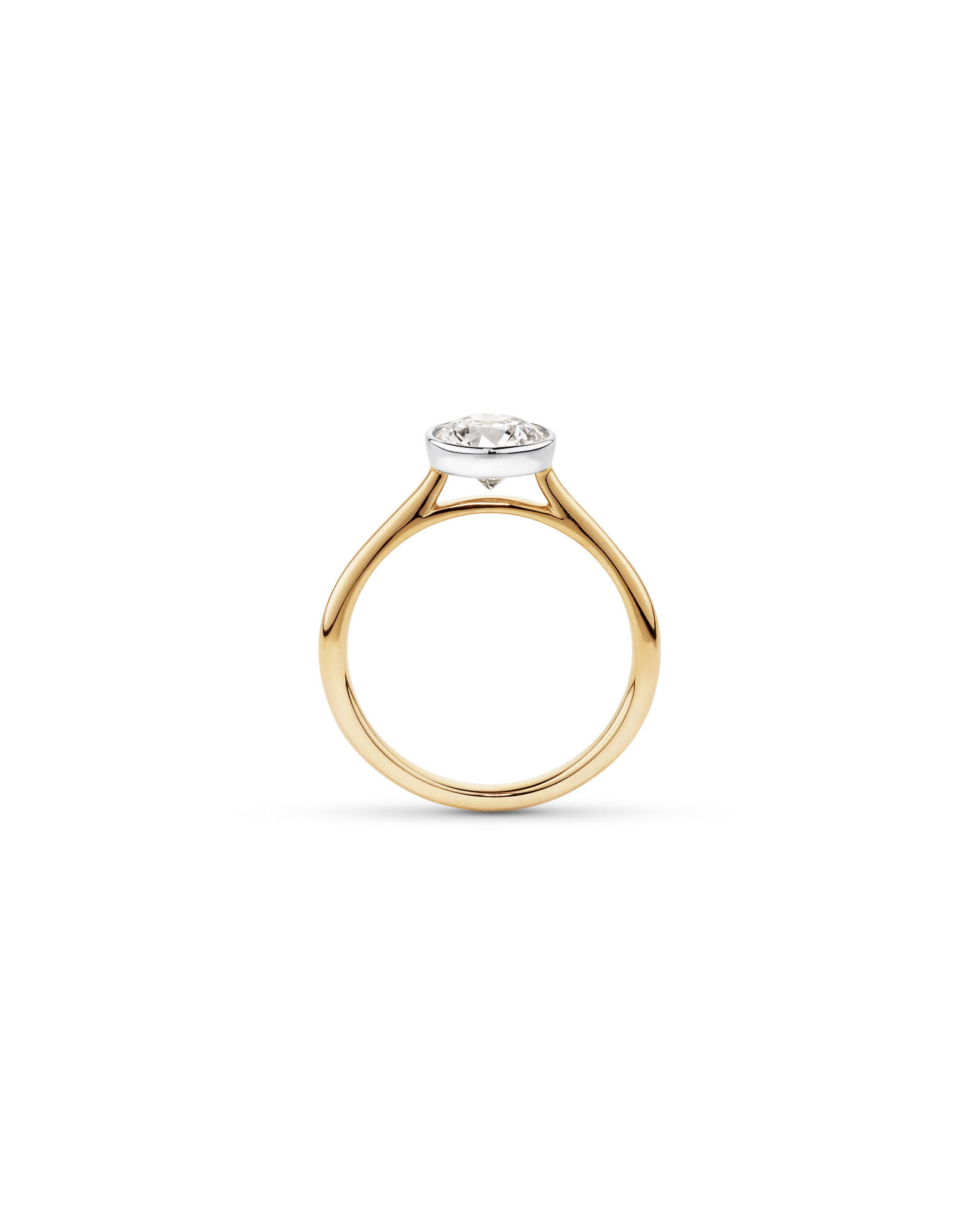 1.25 Carat TW Round Brilliant Laboratory-Grown Diamond Solitaire Bezel Set Engagement Ring in 14kt Yellow and White Gold