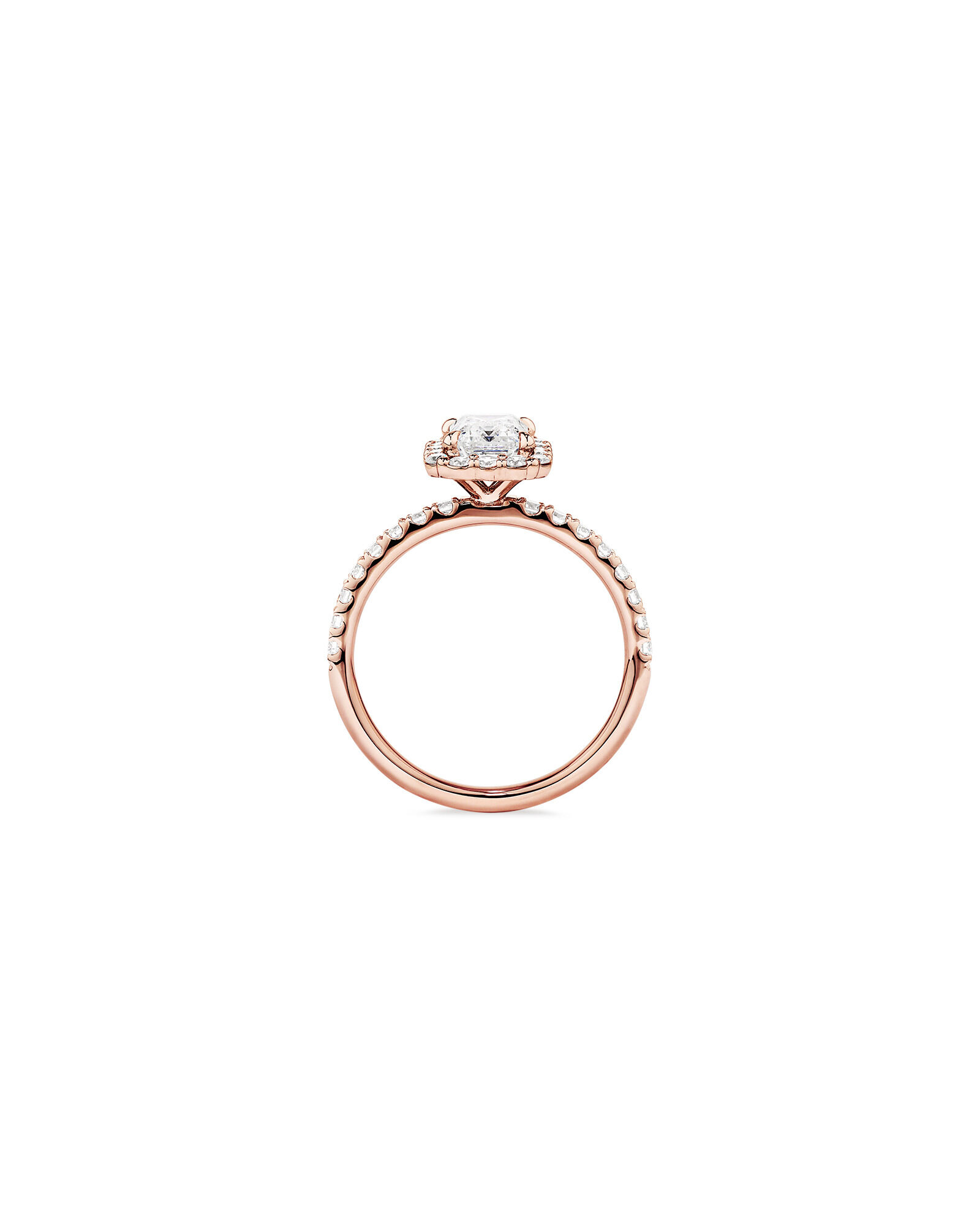 1.78 Carat TW Emerald Cut Laboratory-Grown Diamond Halo Engagement Ring in 14kt Rose Gold