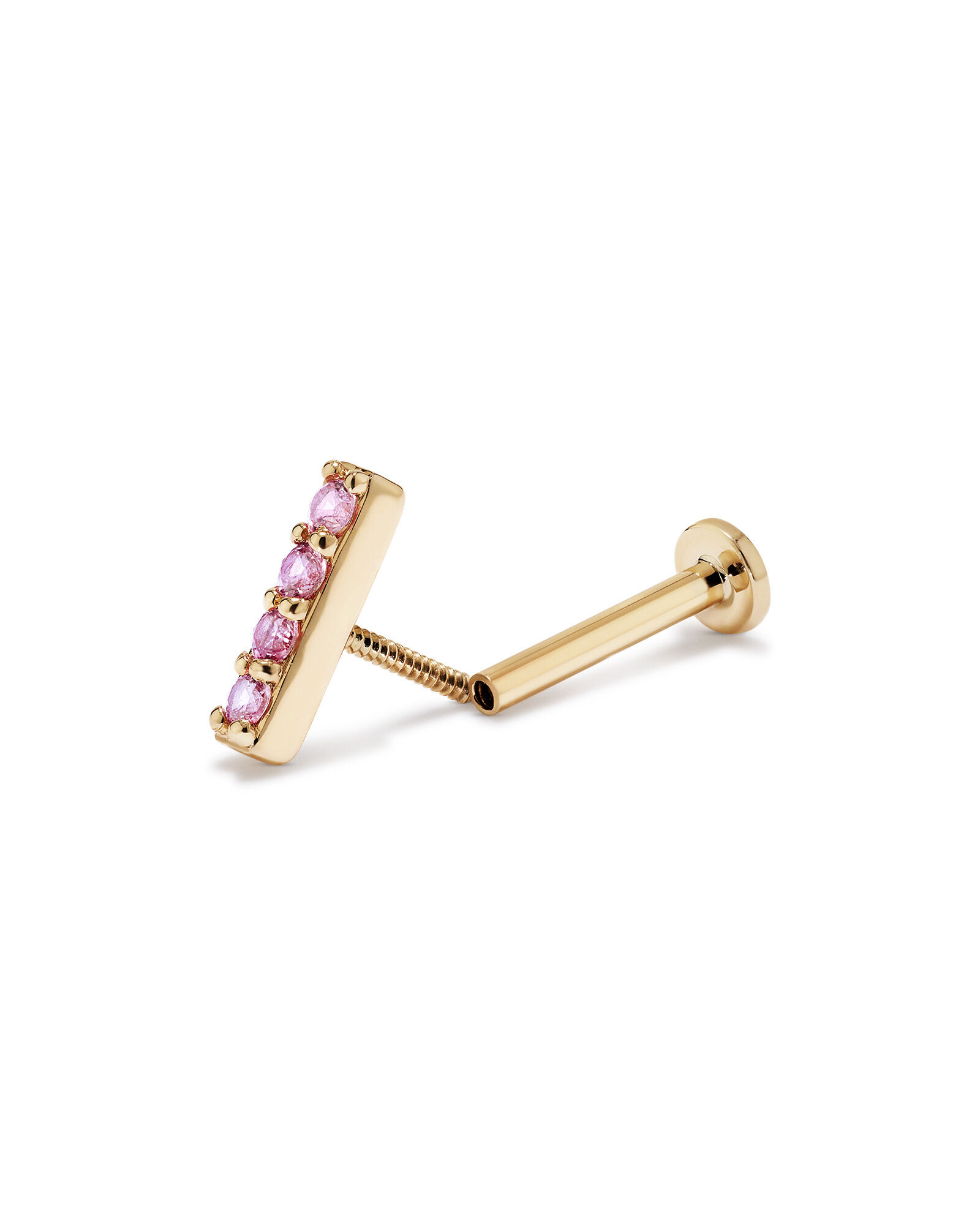 Pink Sapphire Bar Helix Single Stud Earring in 10kt Yellow Gold