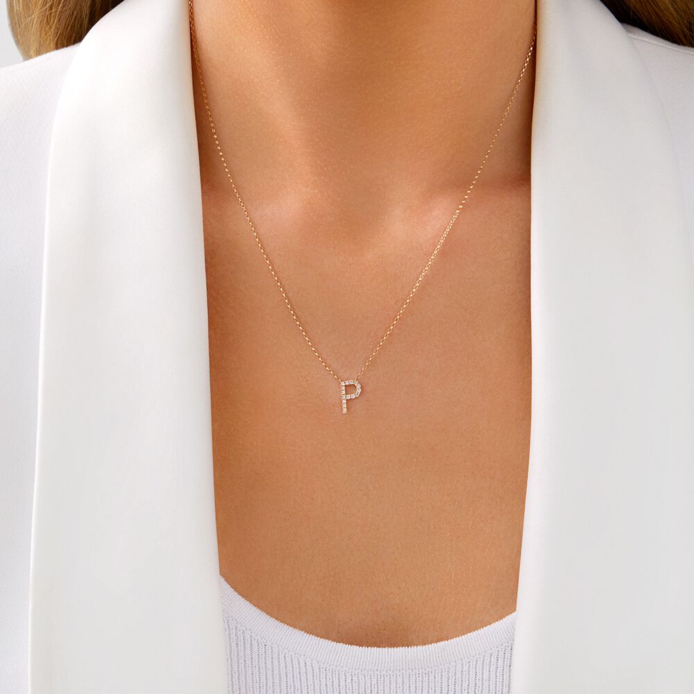 "P" Initial Necklace with 0.10 Carat TW of Diamonds in 10kt Yellow Gold