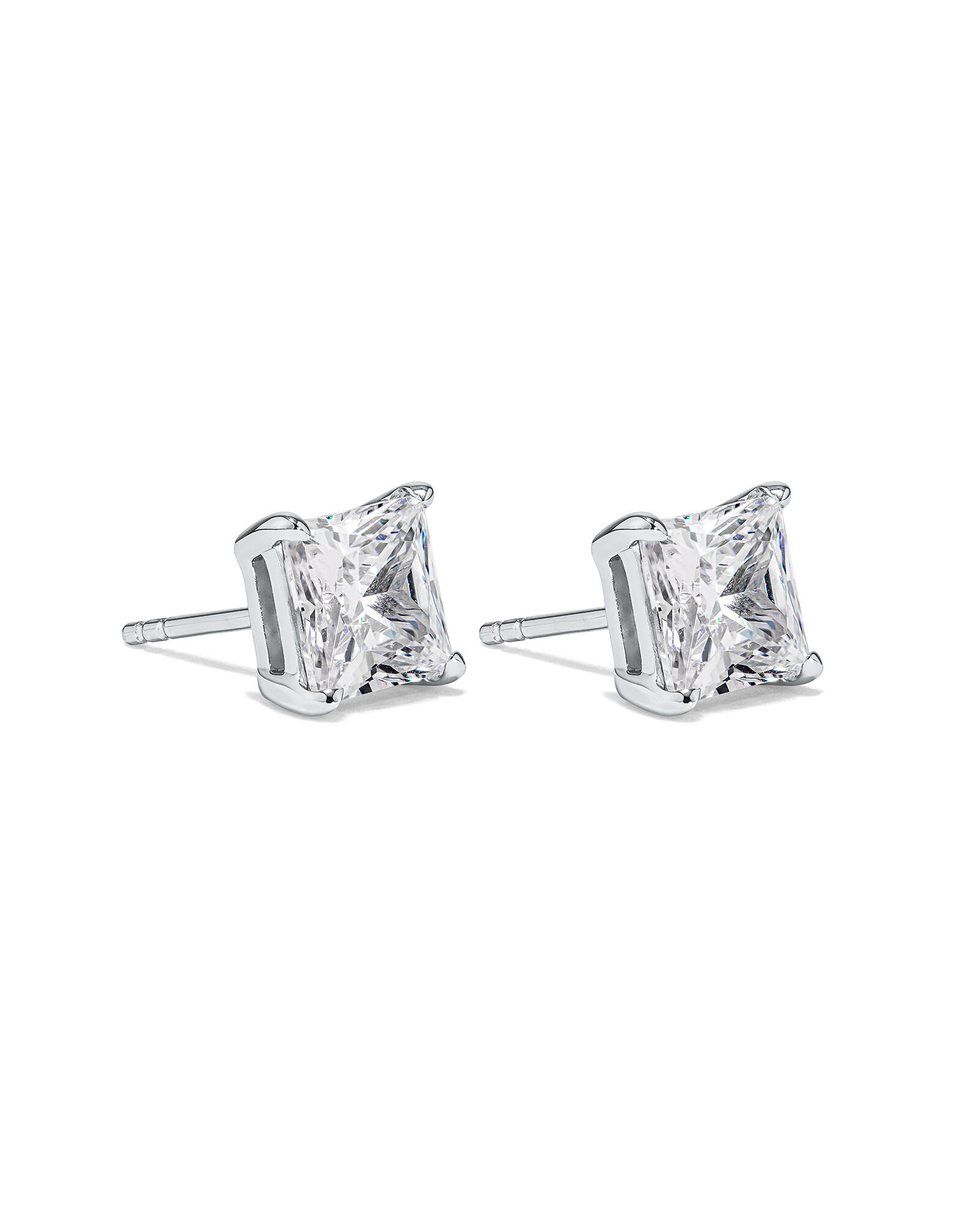 7mm Princess Cubic Zirconia Stud Earrings in Sterling Silver