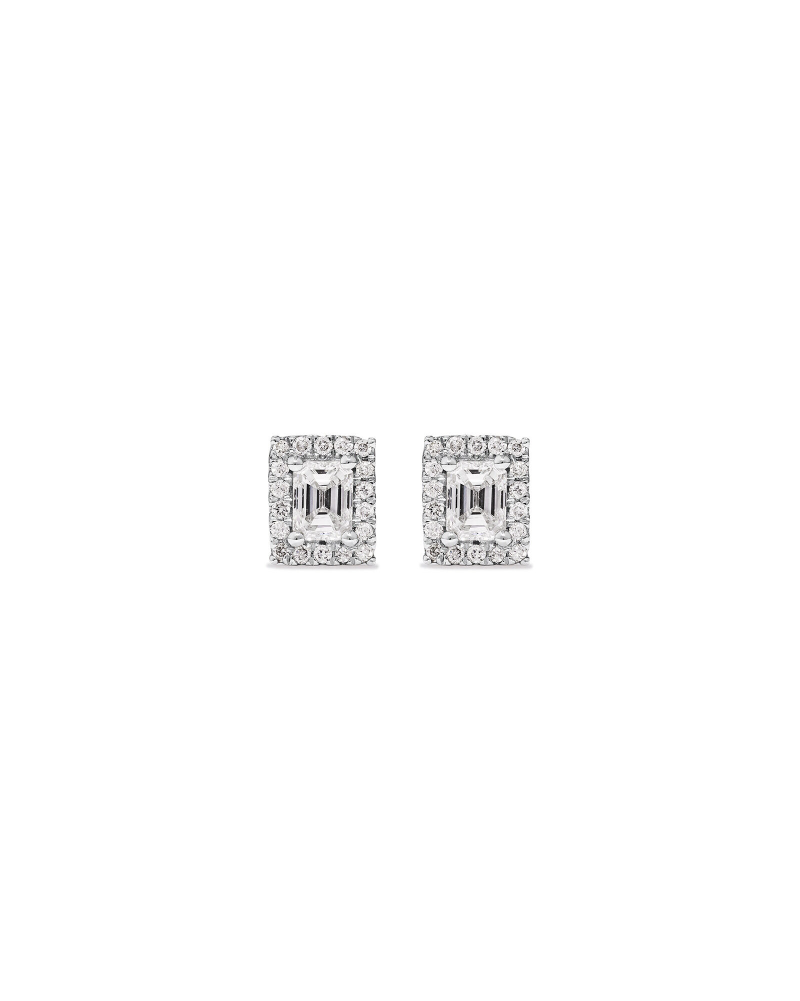 0.46 Carat TW Emerald Diamond Halo Stud Earrings in 10kt White Gold