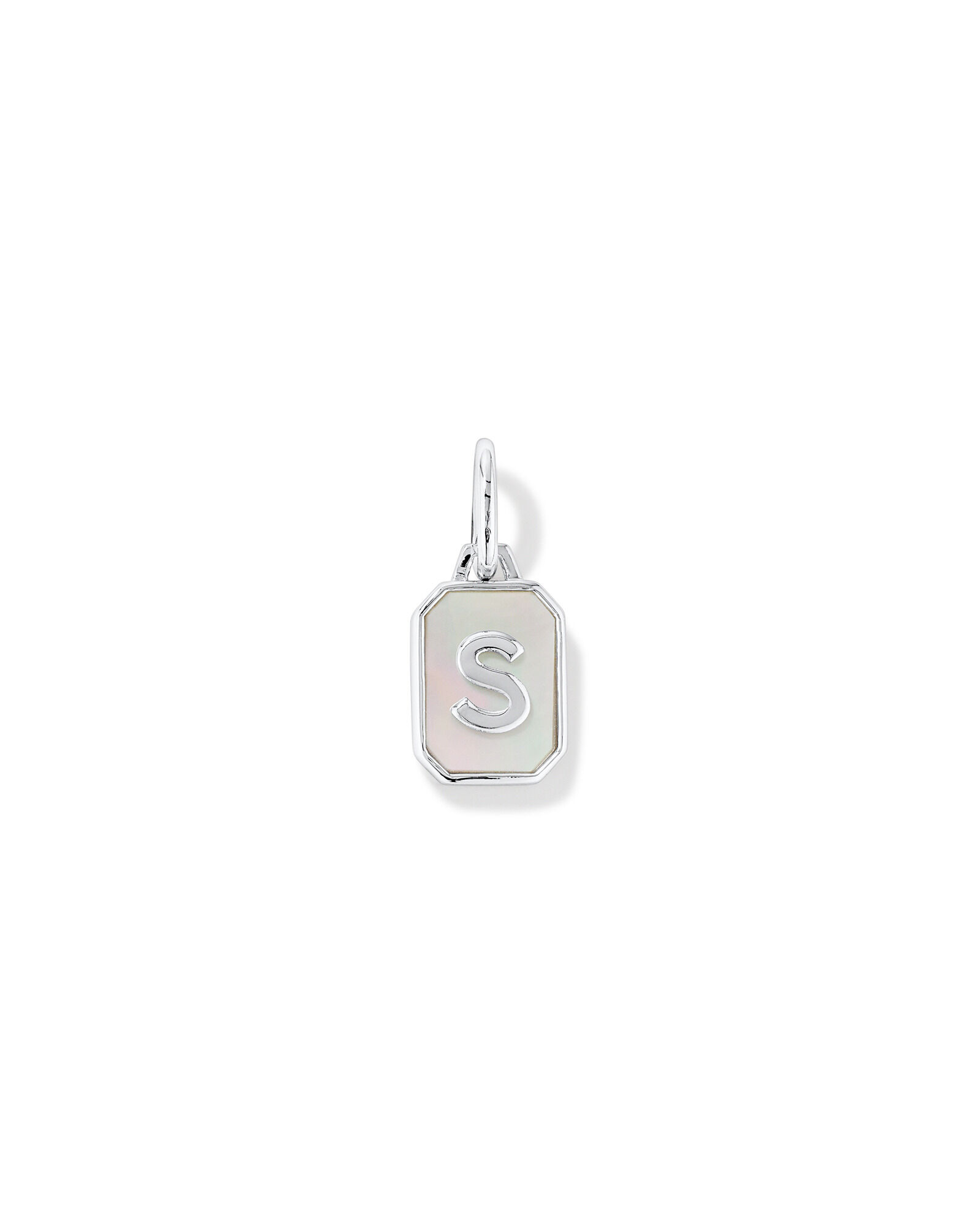 Letter S Mother of Pearl Initial Pendant in Sterling Silver